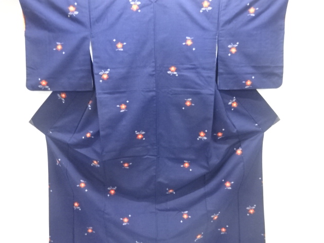 JAPANESE KIMONO / ANTIQUE KIMONO / SILK / TSUMUGI / WOVEN FLOWER